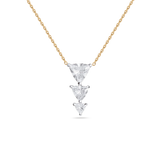 Davina necklace featuring three prong-set triangle-cut diamonds in a vertical design, suspended from a yellow gold chain.