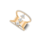 The Davina Icon ring in yellow gold, featuring three lab-grown triangle-cuts set in an openwork double-band design. 