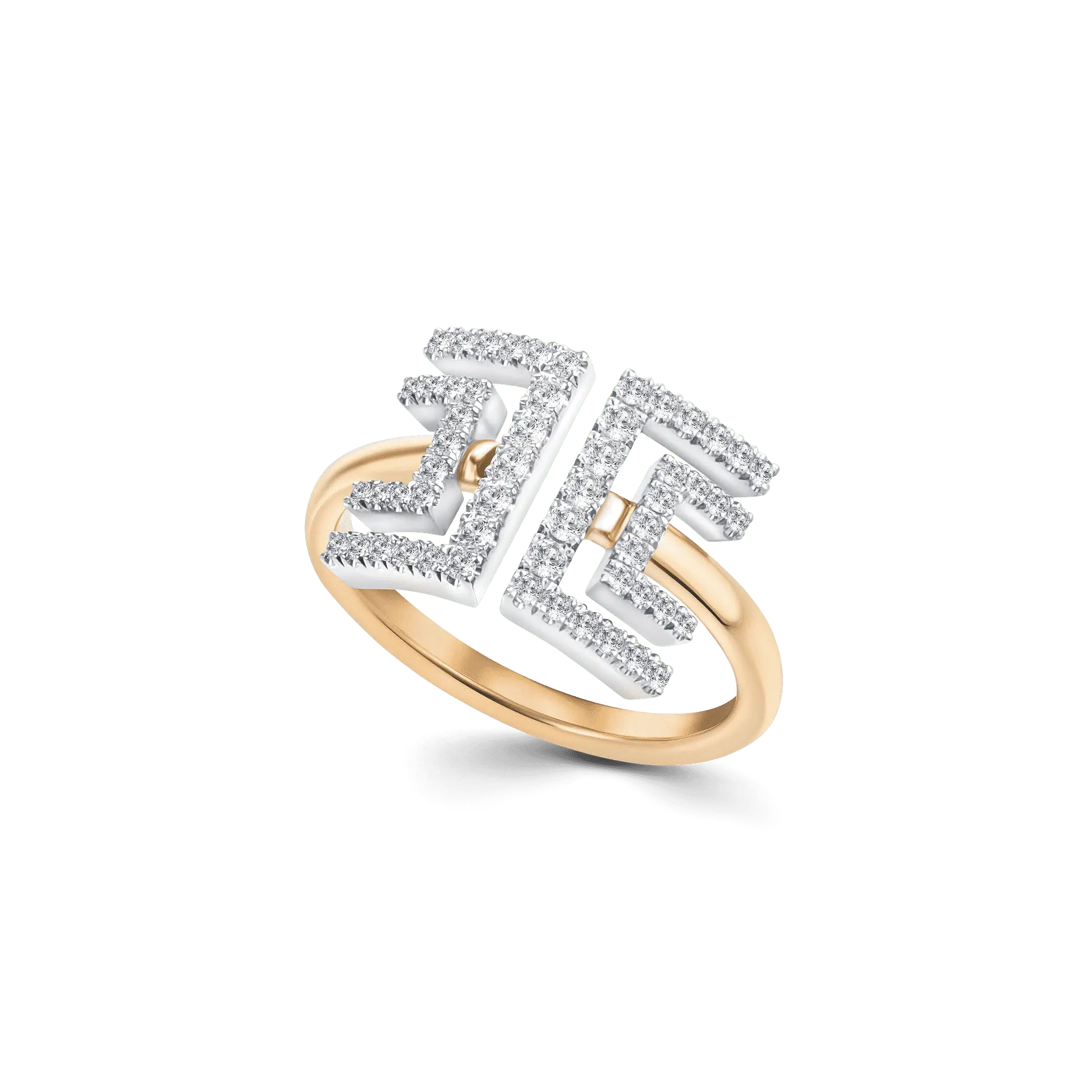 Yellow gold single-band ring with a geometric castle-set design, featuring lab-grown diamonds in a bold, modern structure.