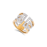 Heloise Icon ring in 18K yellow gold, featuring a geometric double-band design with lab-grown diamonds in a castle setting.