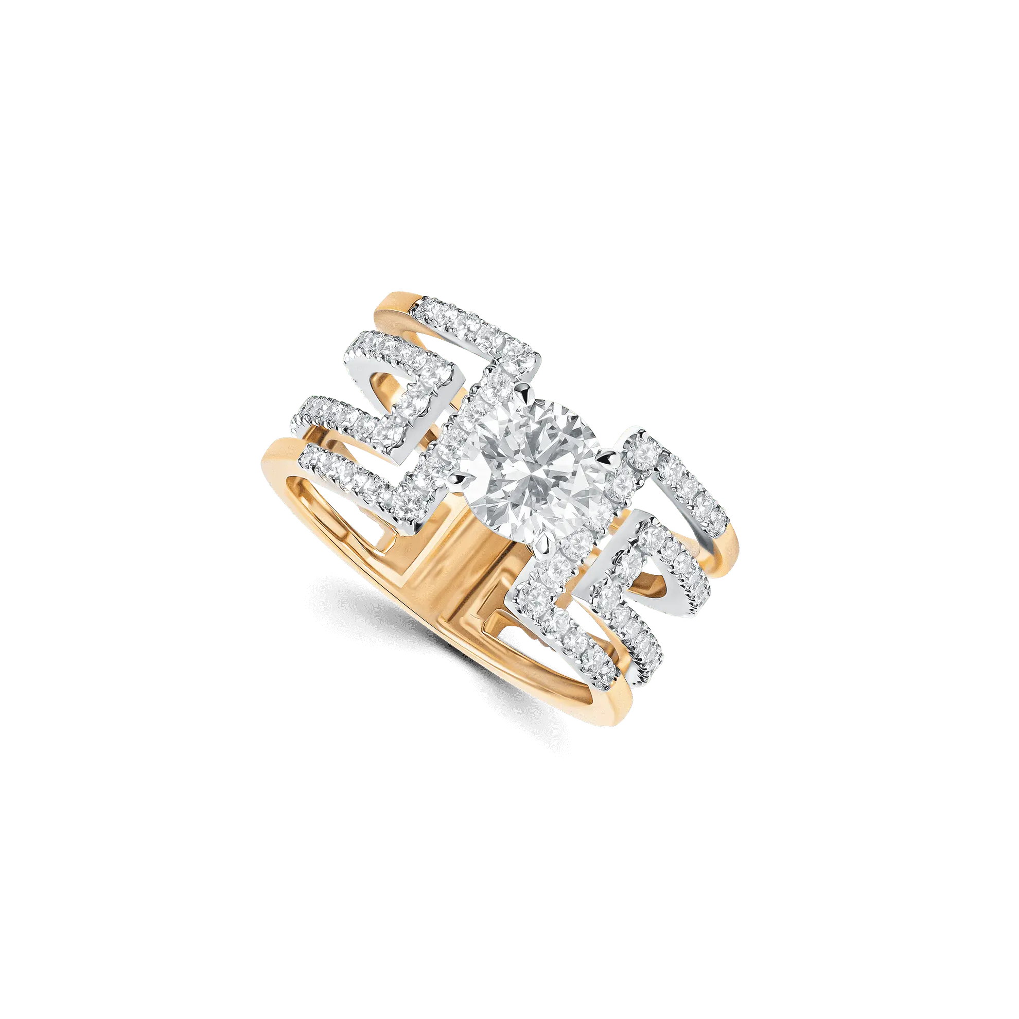 Heloise Round ring in 18K yellow gold, featuring a 1ct lab-grown round diamond at the centre with a castle-set double-band design.