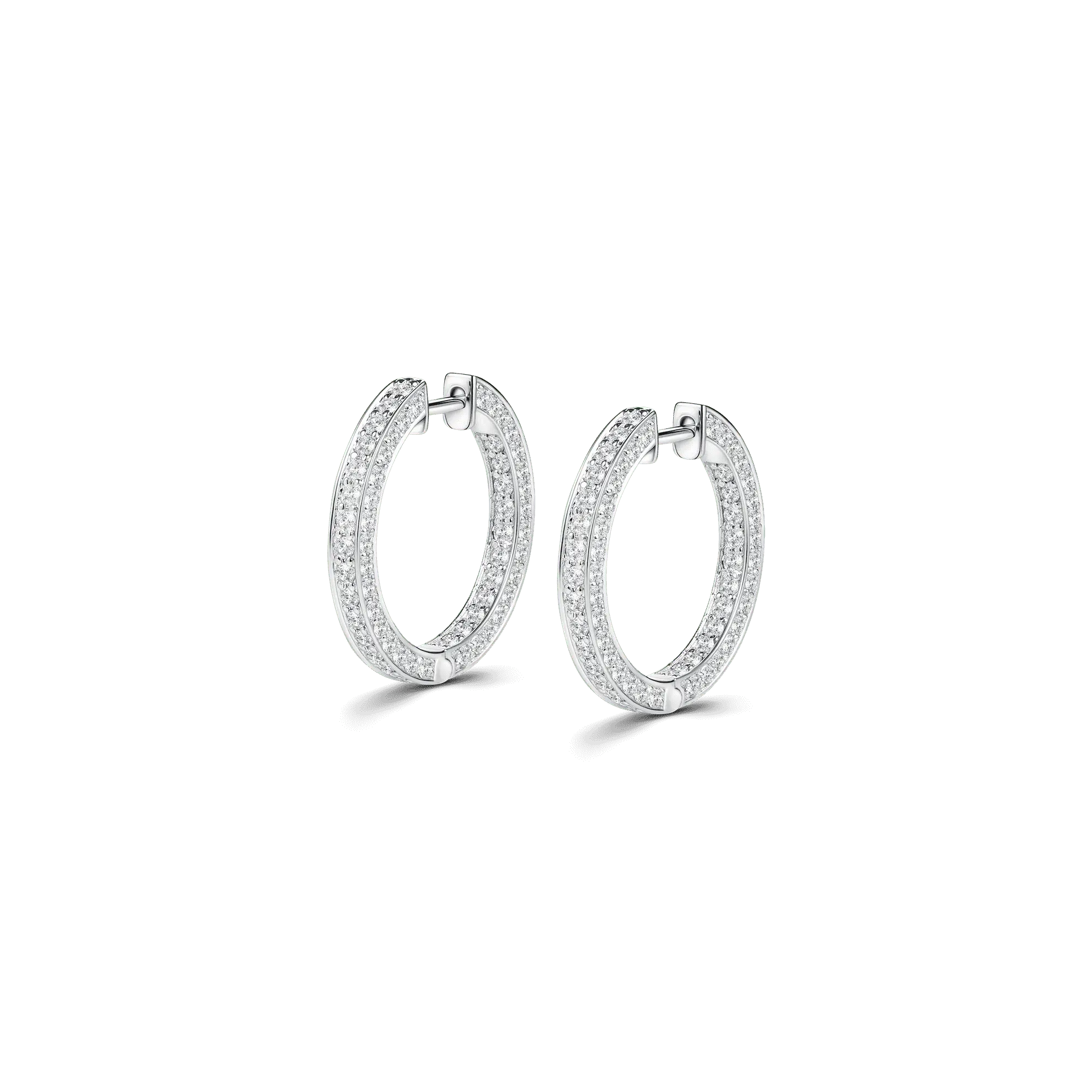 White gold diamond hoops with a sleek, pave-set design for a refined and timeless look.