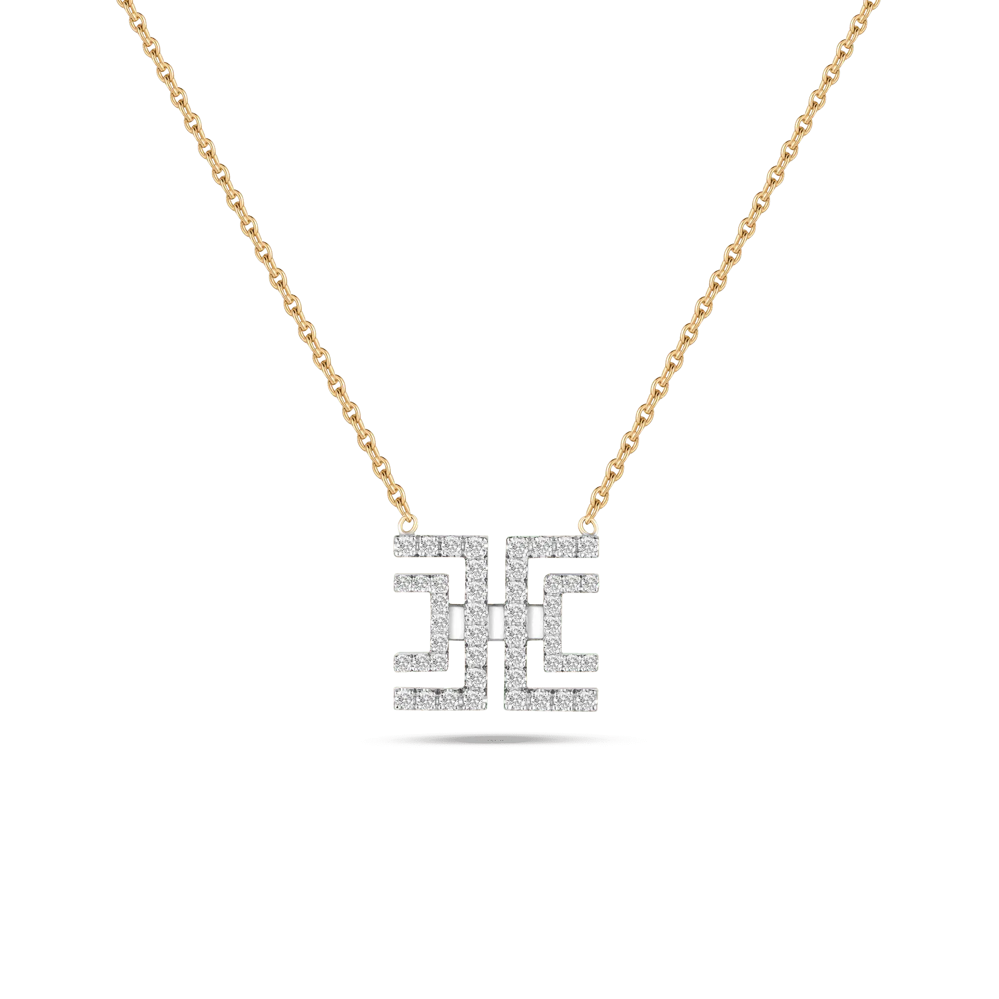 Harper necklace featuring a diamond-set geometric pendant on a yellow gold chain.