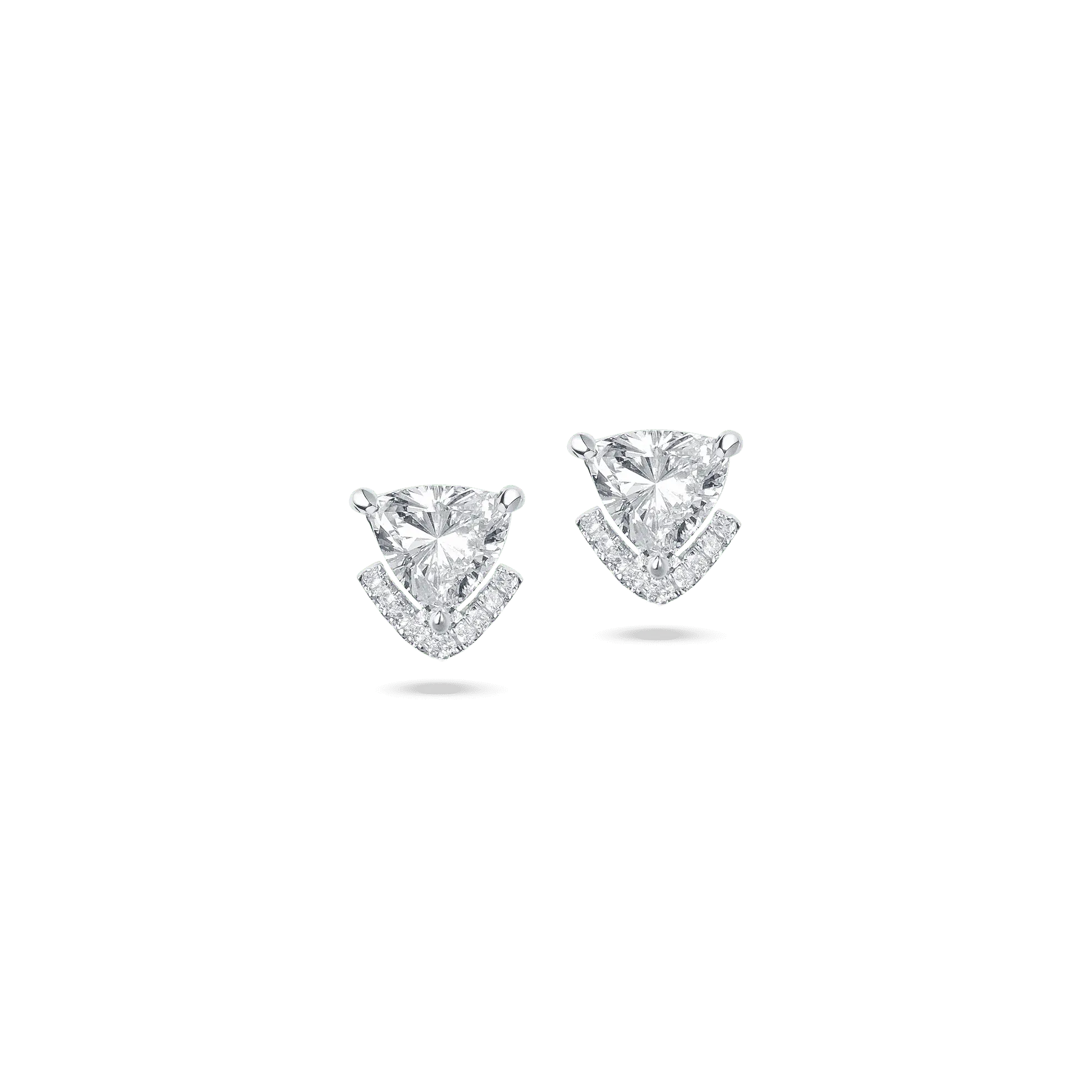 White gold Victoria Studs featuring a triangle-cut diamond with a signature V-accent in delicate prongs.
